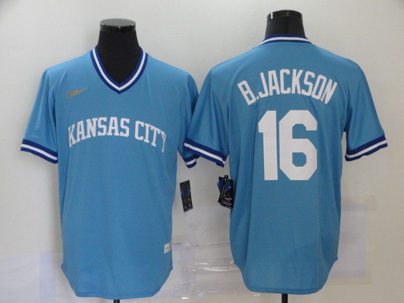 Men Kansas City Royals #16 B.Jackson Blue Throwback Game MLB Jerseys->atlanta braves->MLB Jersey